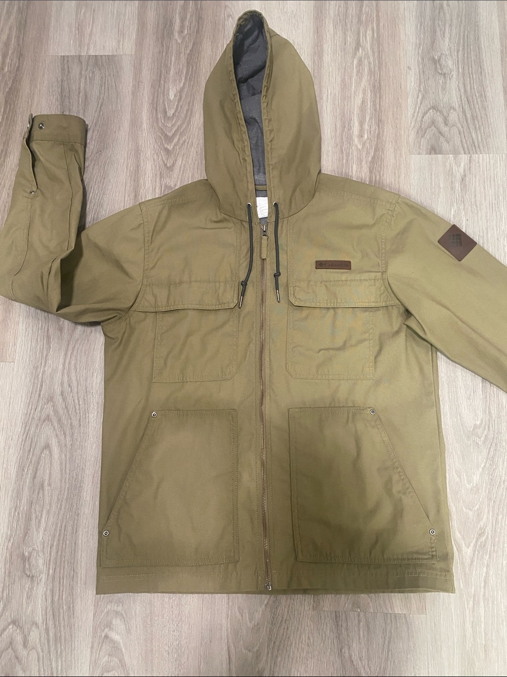 Columbia Men's Hooded Four Pocket Military Field Jacket Olive Green Size Medium - Picture 15 of 16
